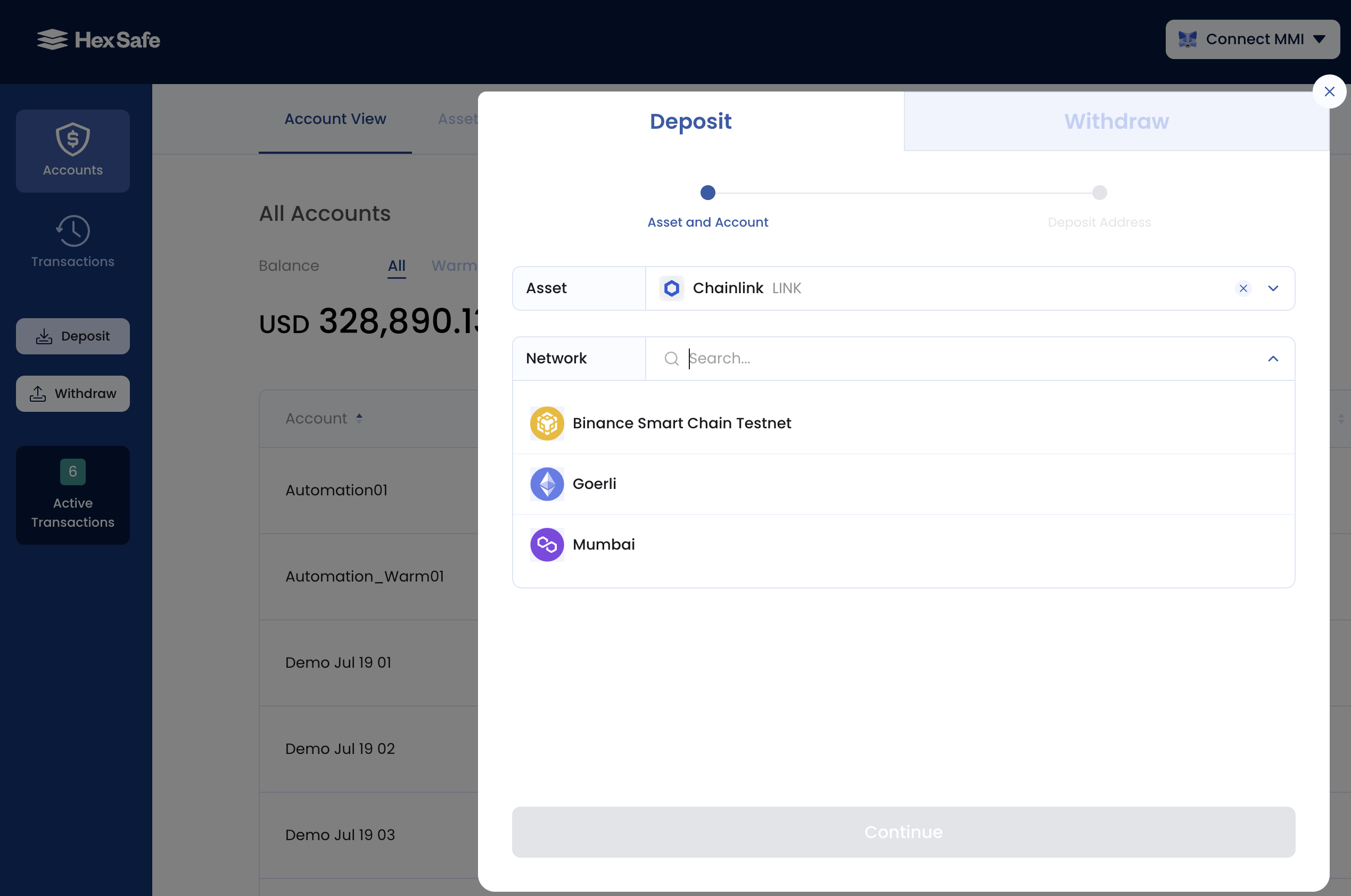 Screenshot of Chainlink asset on multiple networks